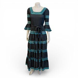 Vintage 1960s–1970s Tachi Castillo Mexican Cotton Maxi Dress * Medium